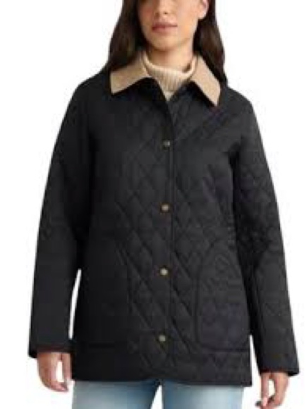 Hunter Quilted Black Rachel Jacket with Tan Collar